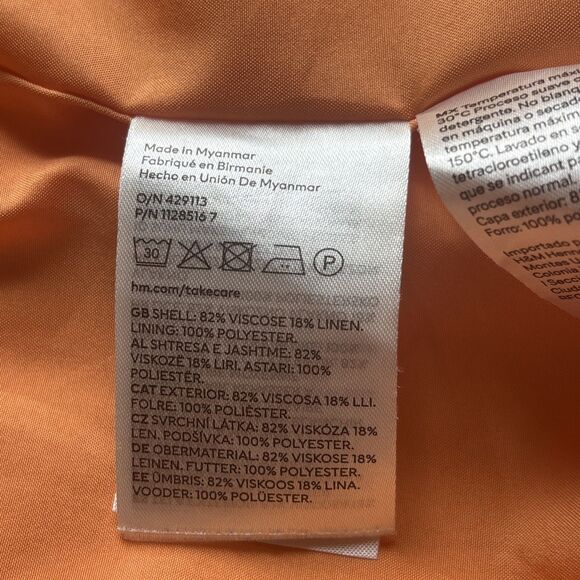 H&M Single Breasted Orange Blazer Linen Viscose Blend Size Large - Picture 10 of 10